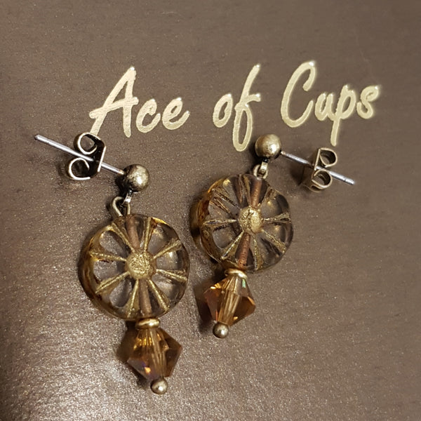 Transparent earrings made of Czech glass/brown gold