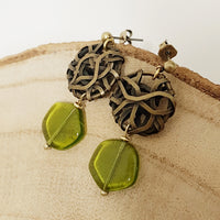 Retro filigree earrings/olive green