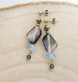 Czech glass earrings/gray blue