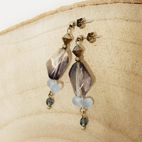 Czech glass earrings/gray blue