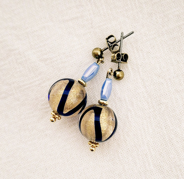 Lampwork retro dangle oorbellen/ blauw