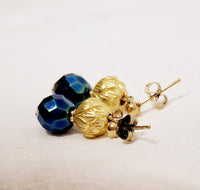 Retro bloem oorbellen Alloy goud/ blauw