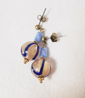 Lampwork retro dangle oorbellen/ blauw