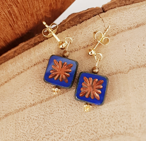 Czech glass earrings/Royal blue