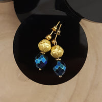 Retro bloem oorbellen Alloy goud/ blauw