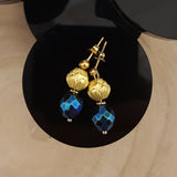Retro bloem oorbellen Alloy goud/ blauw