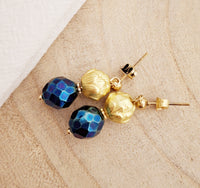 Retro bloem oorbellen Alloy goud/ blauw