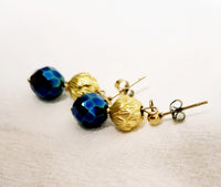 Retro bloem oorbellen Alloy goud/ blauw