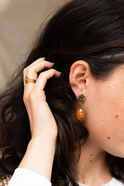 Retro drop earrings/ orange